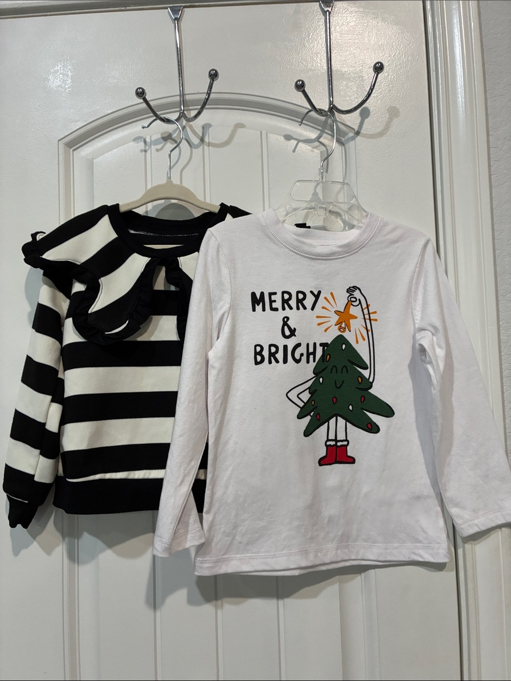 Merry & Bright Kids White Long-Sleeve Holiday Tee SOLD AS SET